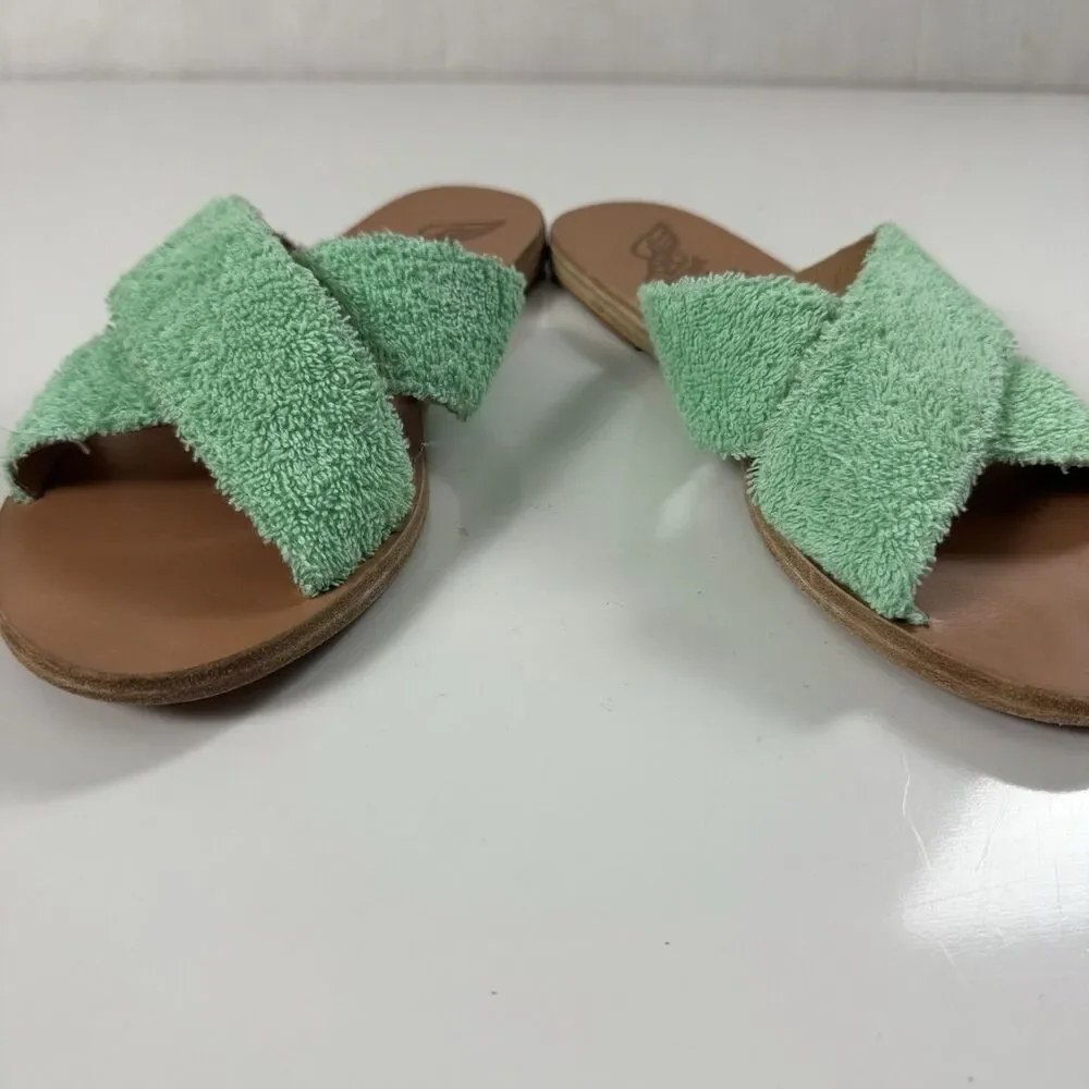 Ancient Greek Thais Terry Slide Sherpa Sandals Womens 41 US 10.5-11 Aqua Green